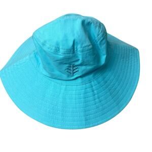 Coolibar Sun Hat Blue White Embroidered Wide Brim Outdoors UPF UV